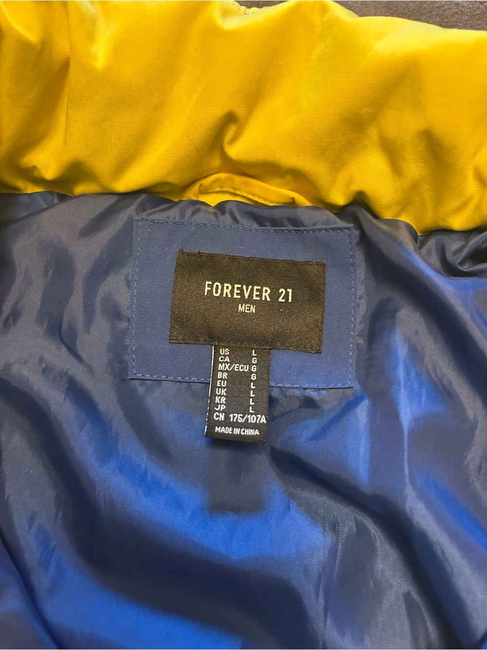 Forever 21 Men's Blue Jacket with Yellow Lining